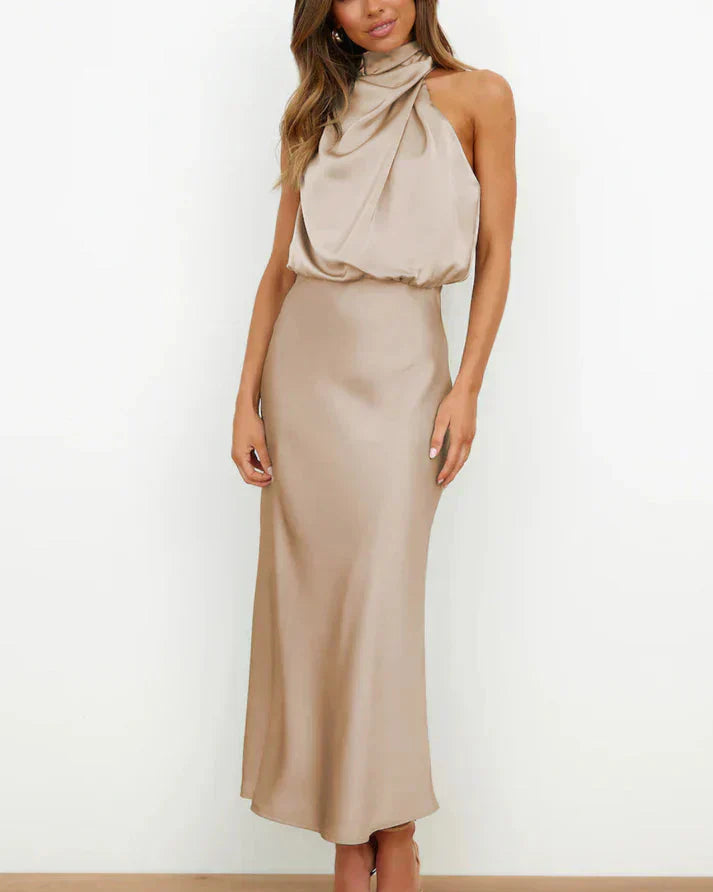 Elodie | Satin maxi dress for women - elegant sleeveless spring dress with a flowing cut