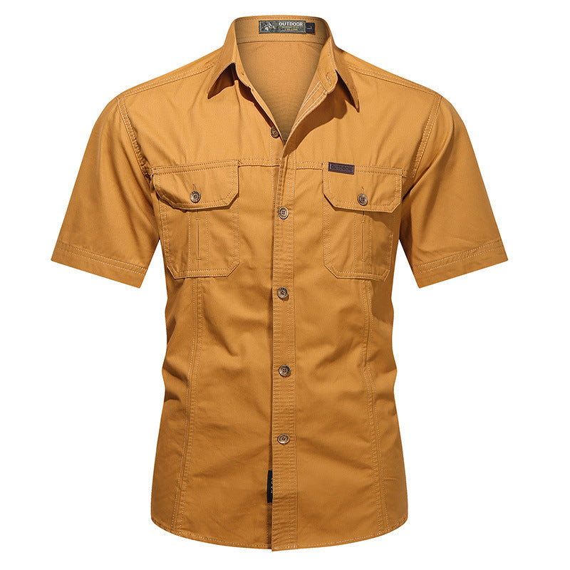 Men's Short Sleeve Cotton Blend Shirt With Relaxed Fit Button Closure And Chest Pockets
