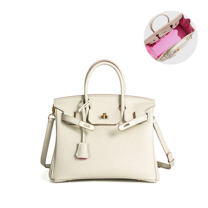 TrendAura Jessica Structured Leather Handbag - Timeless Elegance With Flap Closure And Detachable Strap