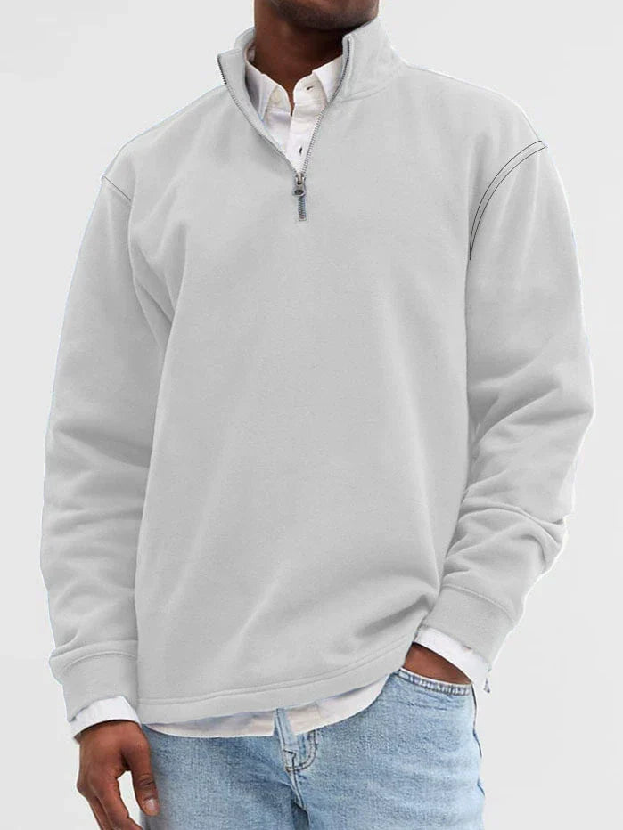 Nordisk Flair Mens Cotton Blend Sweatshirt Stand Collar Zip Front Relaxed Fit Ribbed Hem Cuffs