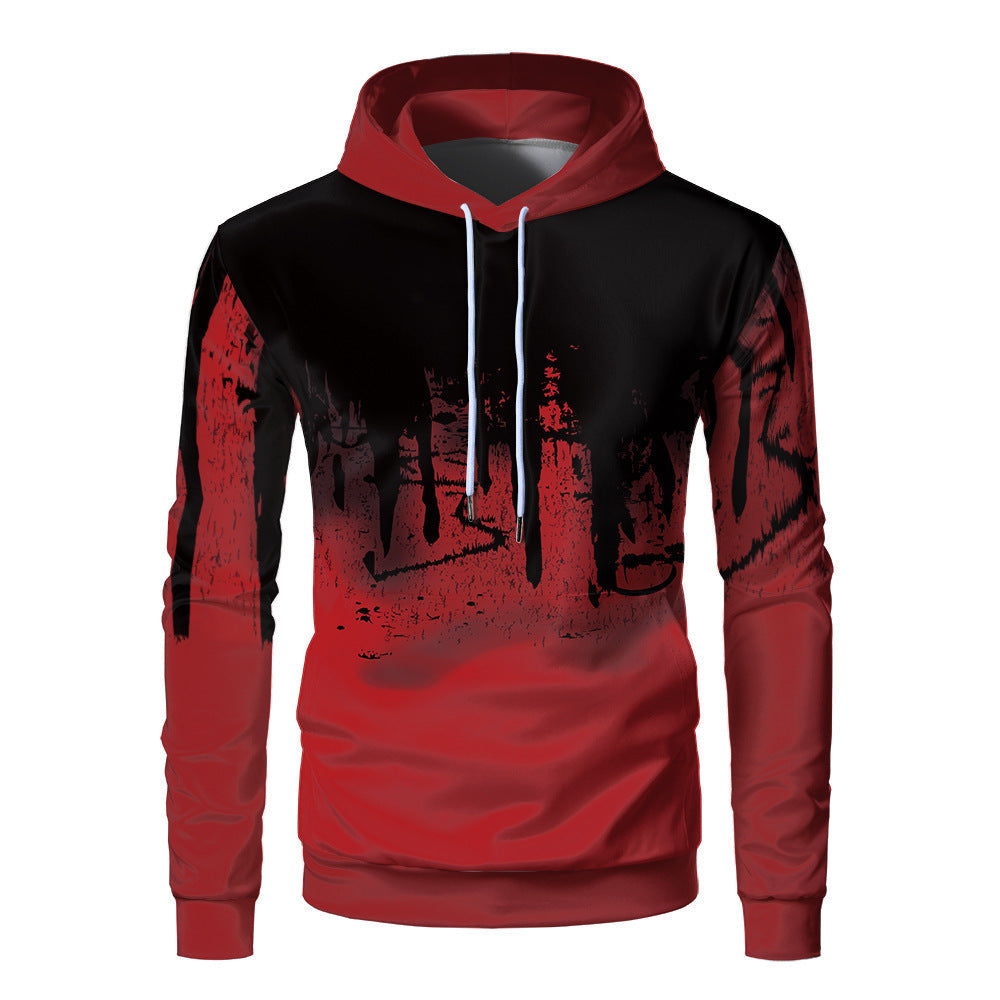 Men's Hooded Sweatshirt Loose Fit 3D Digital Print Adjustable Drawstring Casual Wear Fall