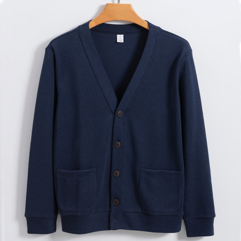 Mens Cardigan Cotton Knit Relaxed Fit V Neck Button Closure With Pockets Casual Sweater