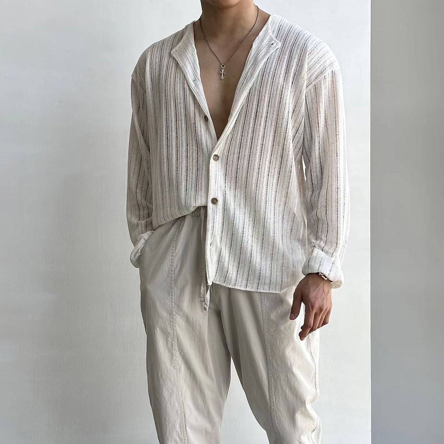 Men's Knitted Cardigan With V Neck Relaxed Fit Button Closure Long Sleeves Comfortable Everyday Wear