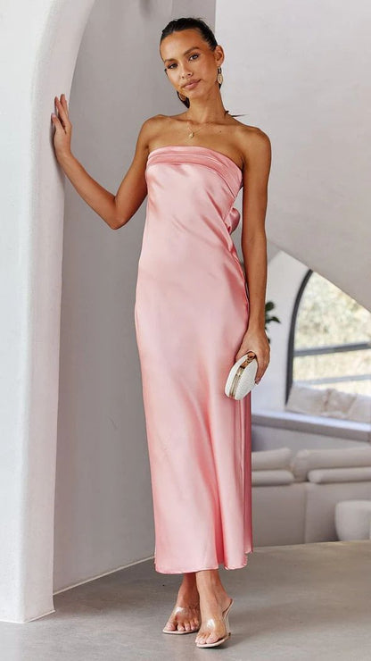 Women's Maxi Dress – Satin – Strapless – Slim Fit – Evening Wear Elegant Style