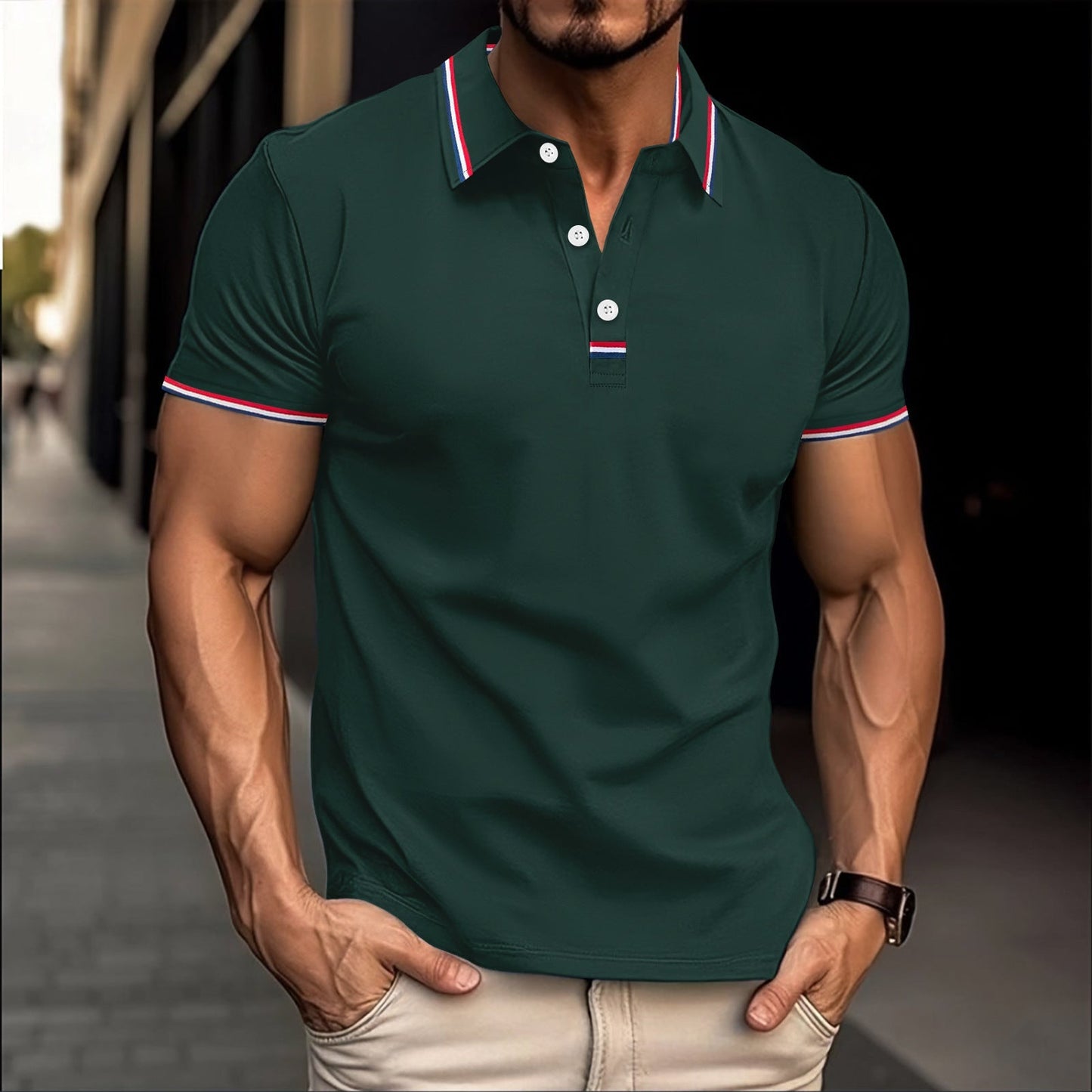 Nordisk-Flair Men's Polo Shirt Slim Fit Cotton Blend Ribbed Collar Button Placket