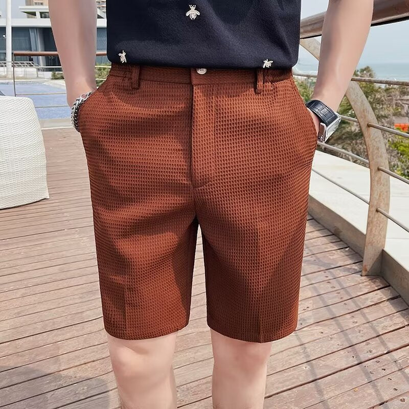 Short suit for men - slim fit - knee length - buttoned waist - belt loops