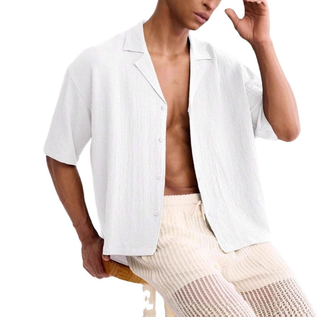 TrendAura Mens Short Sleeve Shirt Relaxed Fit Textured Woven Lightweight Breathable Summer Top