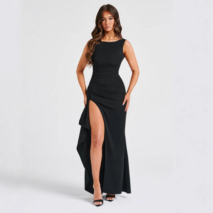 Women's Evening Dress – Slim Fit – Sleeveless – High Slit – Open Back – Floor Length