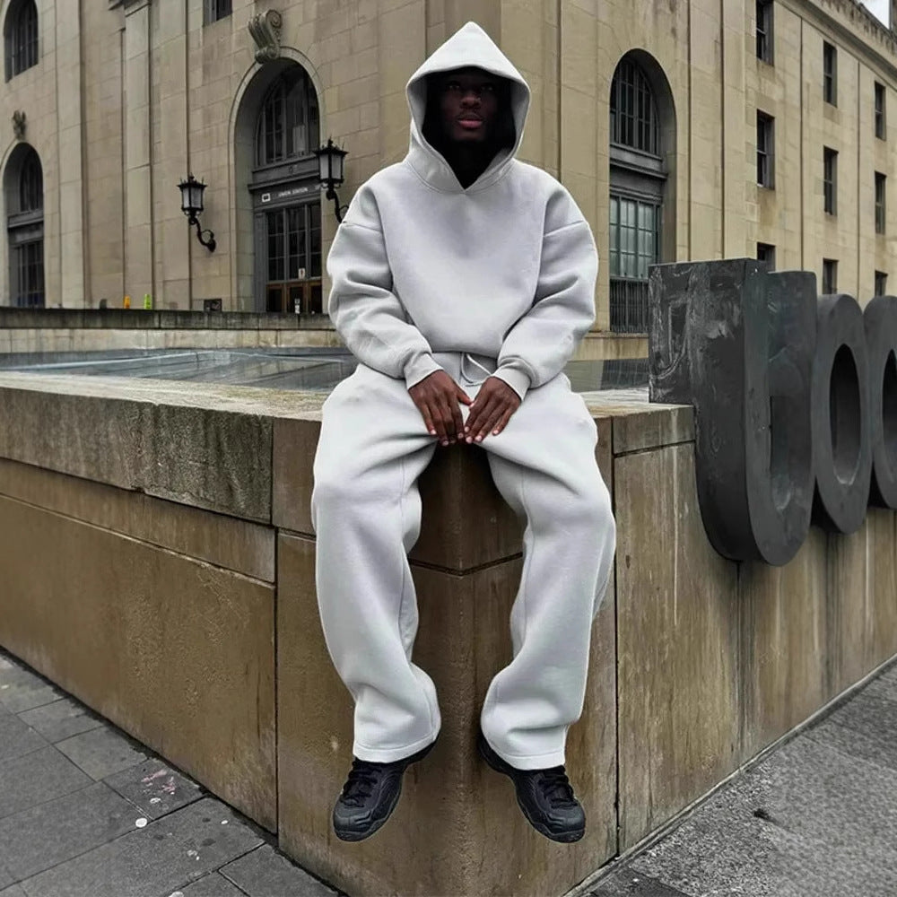 Unisex Cotton Blend Tracksuit Set With Hoodie And Pockets Oversized Fit Nordic Flair By TrendAura