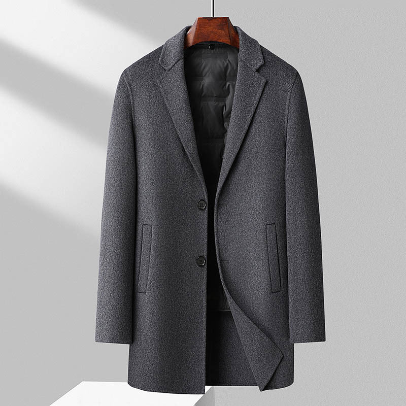 TrendAura Men's Wool Blend Overcoat with Quilted Lining, Regular Fit, Mid Length, Notched Lapel