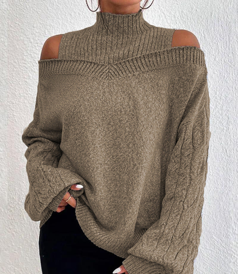 Women's Off Shoulder Sweater - Cutout Detail - Long Sleeve Knit