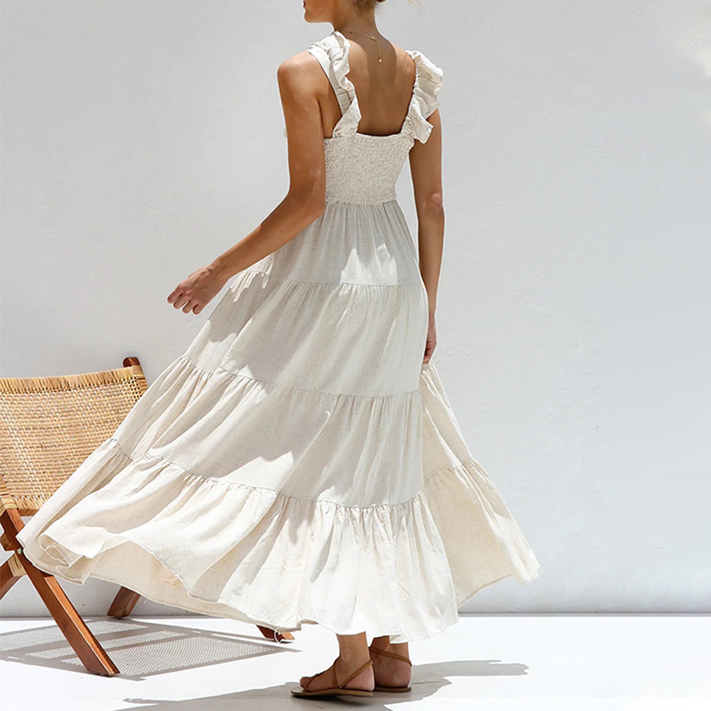 Women’s Maxi Dress – Flowing Fit – Tiered Layers – Ruffled Straps