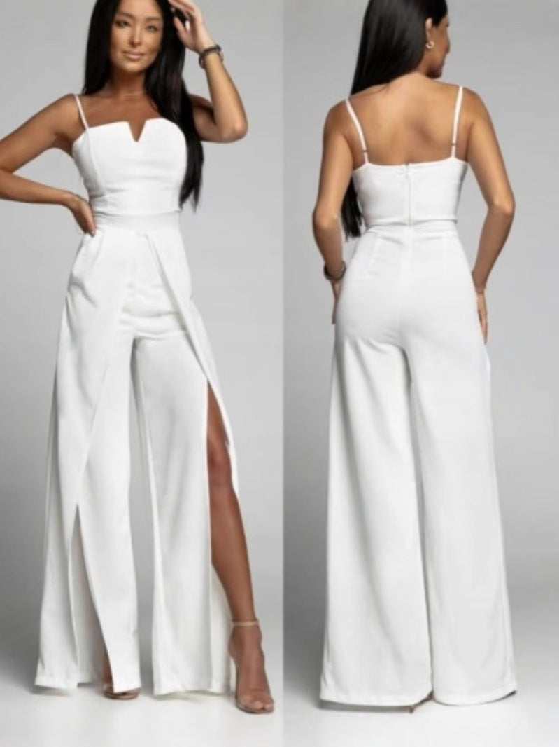 Women's Jumpsuit – Strapless Slim Fit – Wide Legs with Front Slit – Elegant Party Look