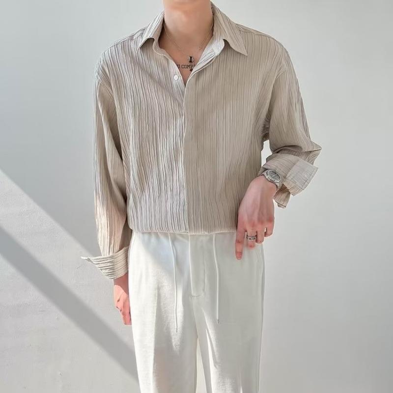 Nordisk Flair Men's Long Sleeve Shirt with Crinkled Texture Relaxed Fit Breathable Design