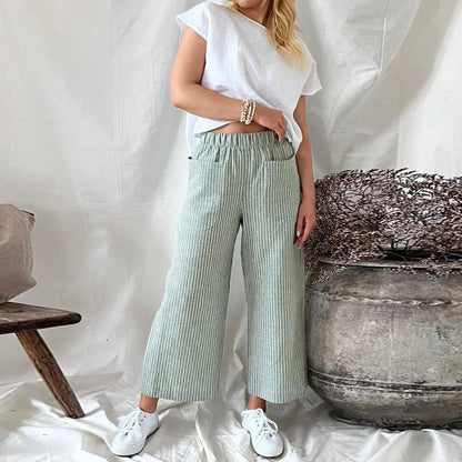 Melissa Loose Stripe Cotton Linen Pants For Women Comfortable Wide Leg Style Breathable Everyday Comfort