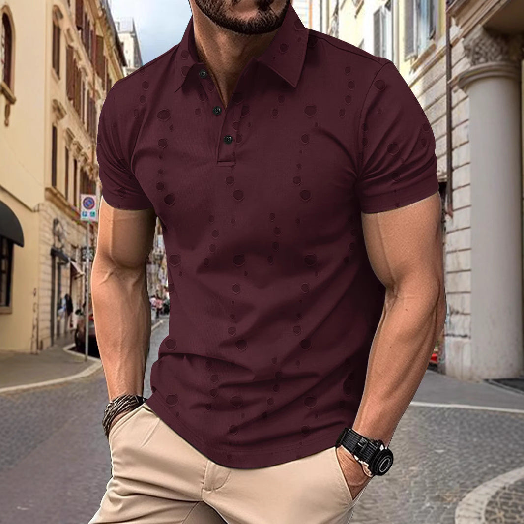 Mens Slim Fit Pique Polo Shirt With Subtle Pattern Design Short Sleeve Breathable Knit