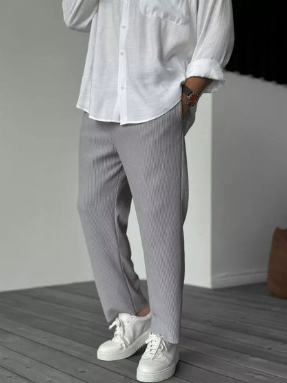 Men's Striped Cropped Pants For Summer Trendy Casual Hong Kong Style Everyday Wear For Men