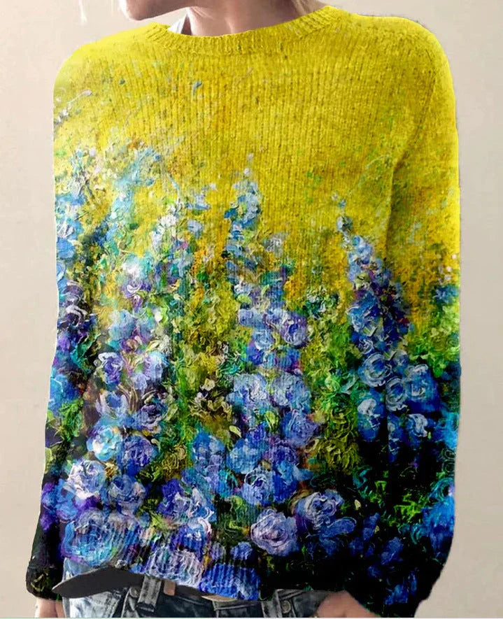 Women’s Sweatshirt – Wool Feel – Relaxed Fit – Floral Embroidered – Long Sleeve Casual
