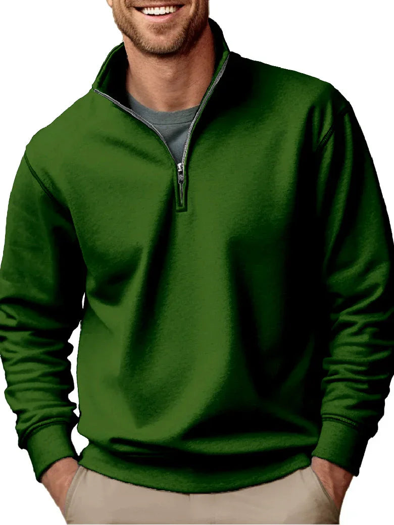 Men's Sweatshirt Regular Fit Soft Fleece Quarter Zip Stand Collar Ribbed Hem By TrendAura