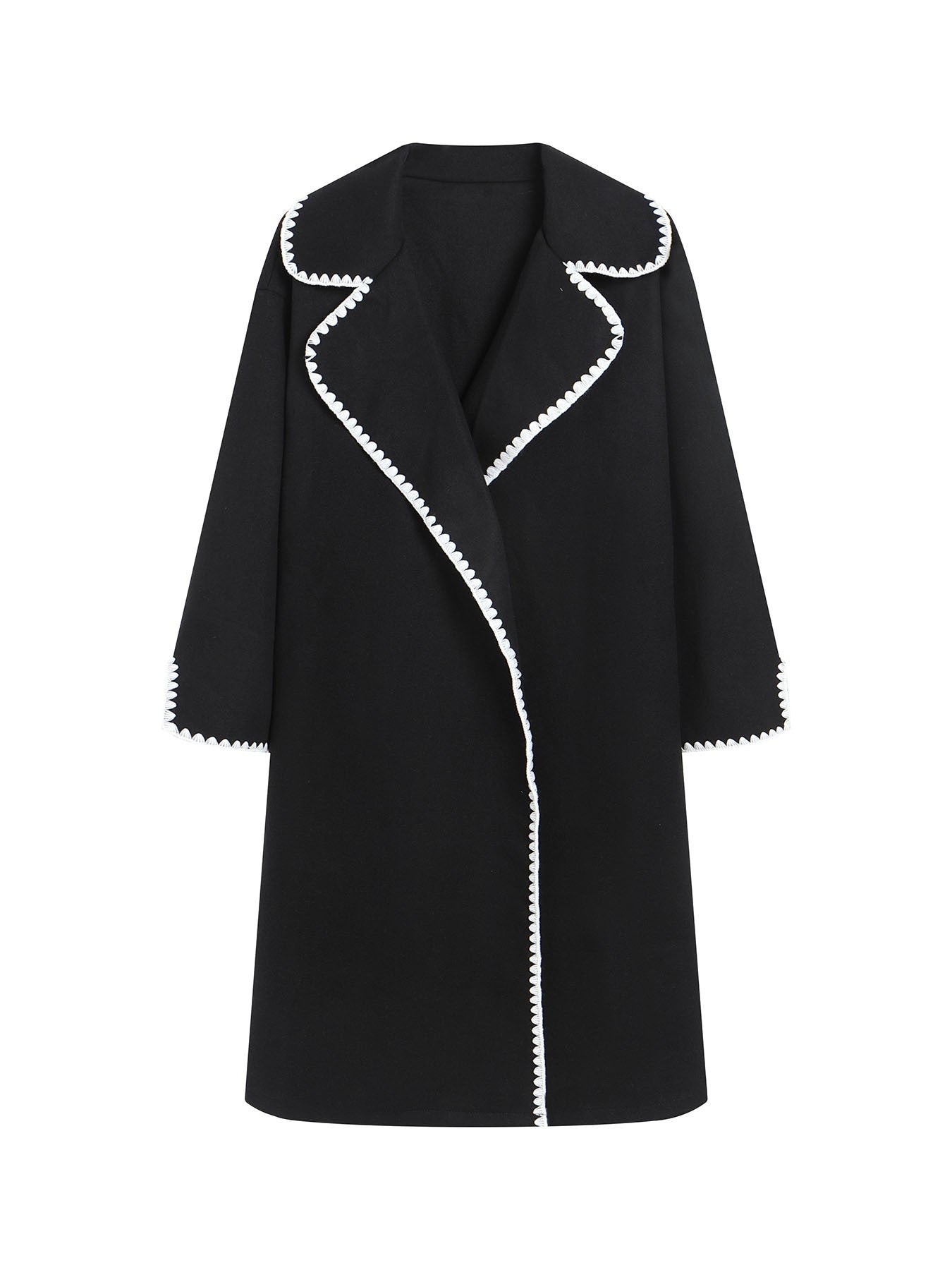 Women’s Windbreaker Jacket – Wool – Oversized Fit – Lapel – Shell Embroidery