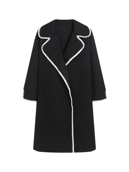 Women’s Windbreaker Jacket – Wool – Oversized Fit – Lapel – Shell Embroidery