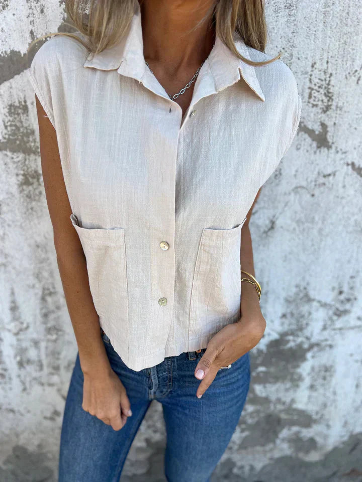 Women’s Utility Top – Sleeveless Button-Up – Relaxed Fit – Breathable Cotton Feel