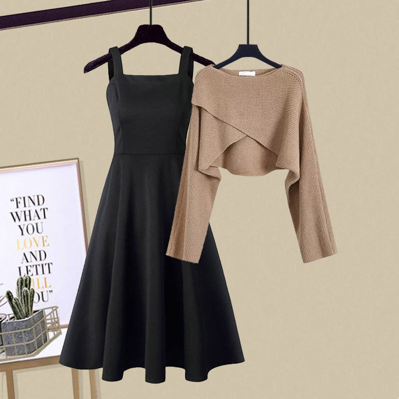 Women's Versatile Knit Dress Set with Layered Design and Adjustable Fit