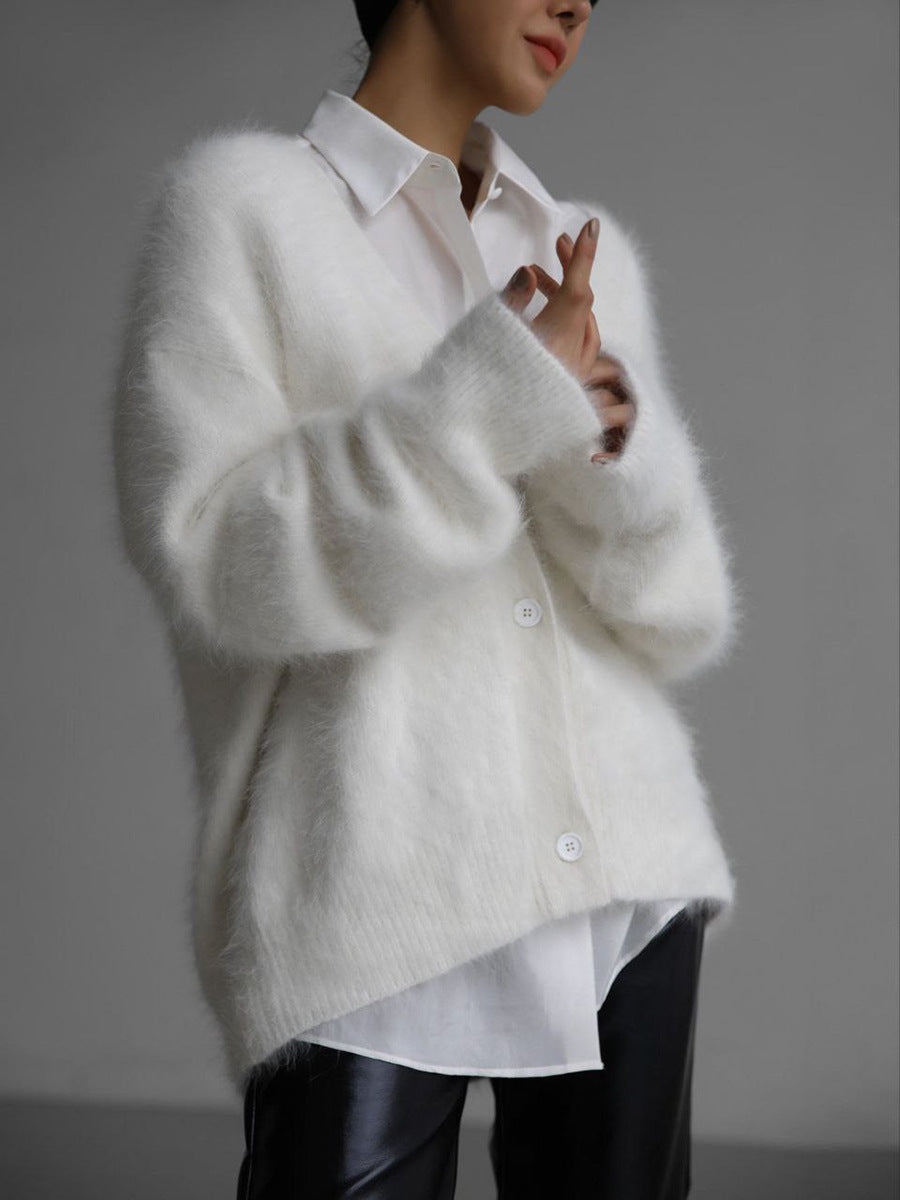 Women's Cardigan - Oversized Loose Fit - Soft and Fluffy Knit - Button Closure