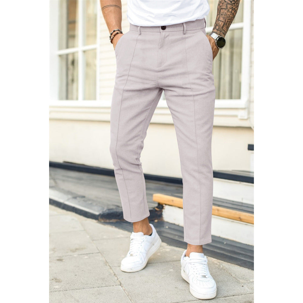 Men's Slim Fit Ankle Length Trousers With Double Pleats And Belt Loops By Nordic Flair