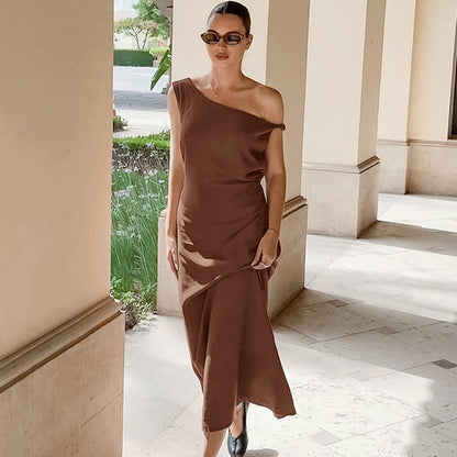 Women's Maxi Dress - Asymmetric One-Shoulder - Elegant Fit - Flowing Silhouette