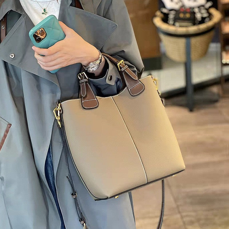 TrendAura Stephanie Vegan Leather Tote Bag - Structured PU Tote With Contrast Handles And Crossbody Strap
