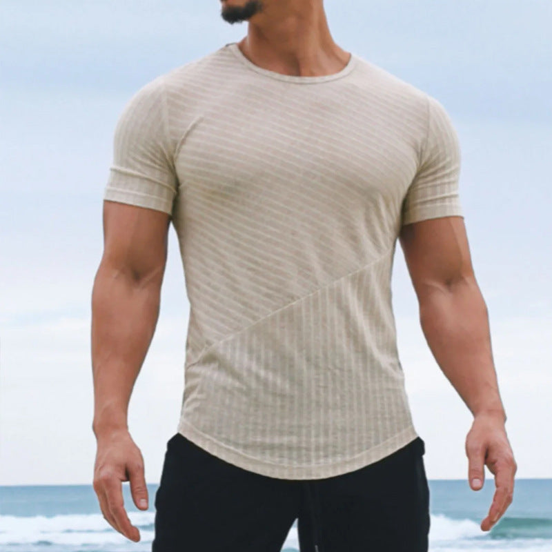 Men's Slim Fit Cotton Blend Round Neck T Shirt With Striped Casual Look Nordic Flair
