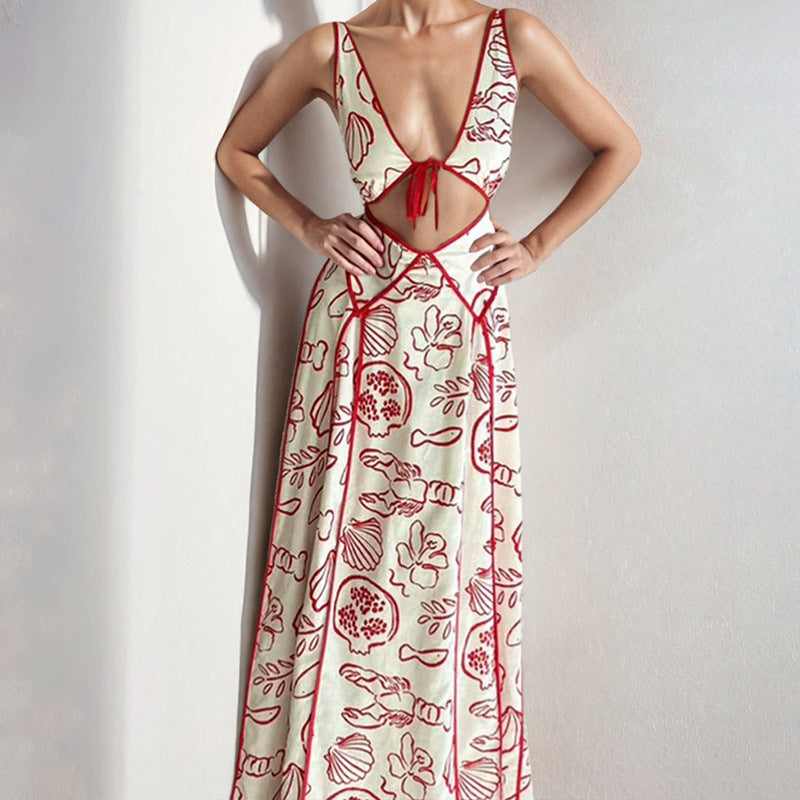 Women's maxi dress – light cotton feel – V-neck with cutout – spaghetti straps – relaxed fit