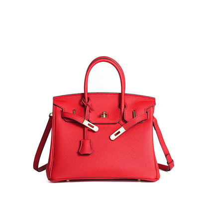 TrendAura Jessica Structured Leather Handbag - Timeless Elegance With Flap Closure And Detachable Strap