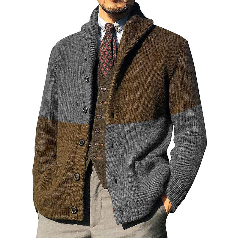 Nordisk Flair Men Cardigan Relaxed Knit Rolled Shawl Collar Button Front Patch Pockets