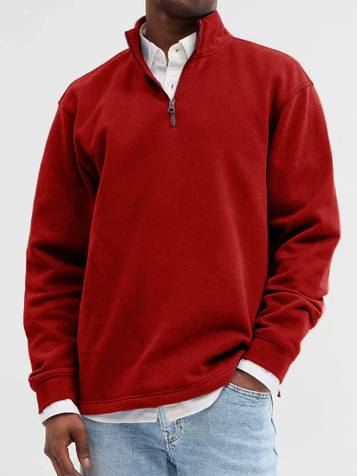 Nordisk Flair Mens Cotton Blend Sweatshirt Stand Collar Zip Front Relaxed Fit Ribbed Hem Cuffs