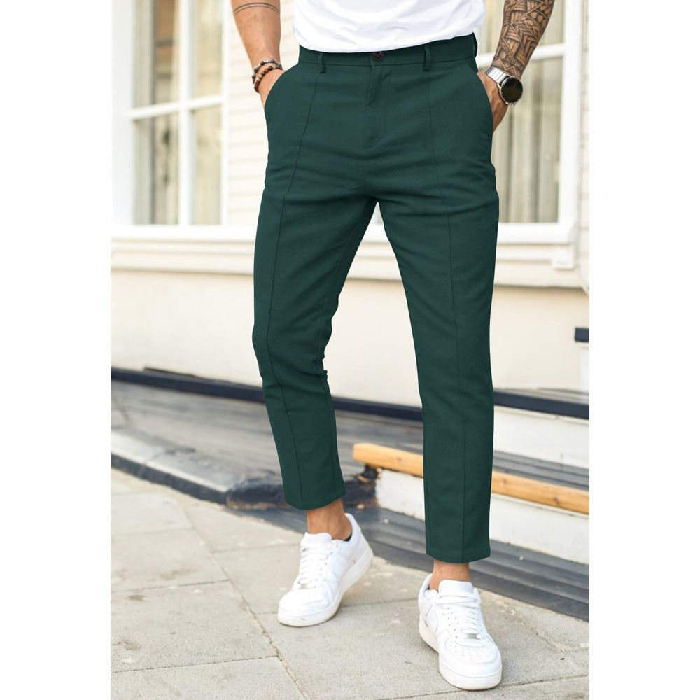Men's Slim Fit Ankle Length Trousers With Double Pleats And Belt Loops By Nordic Flair