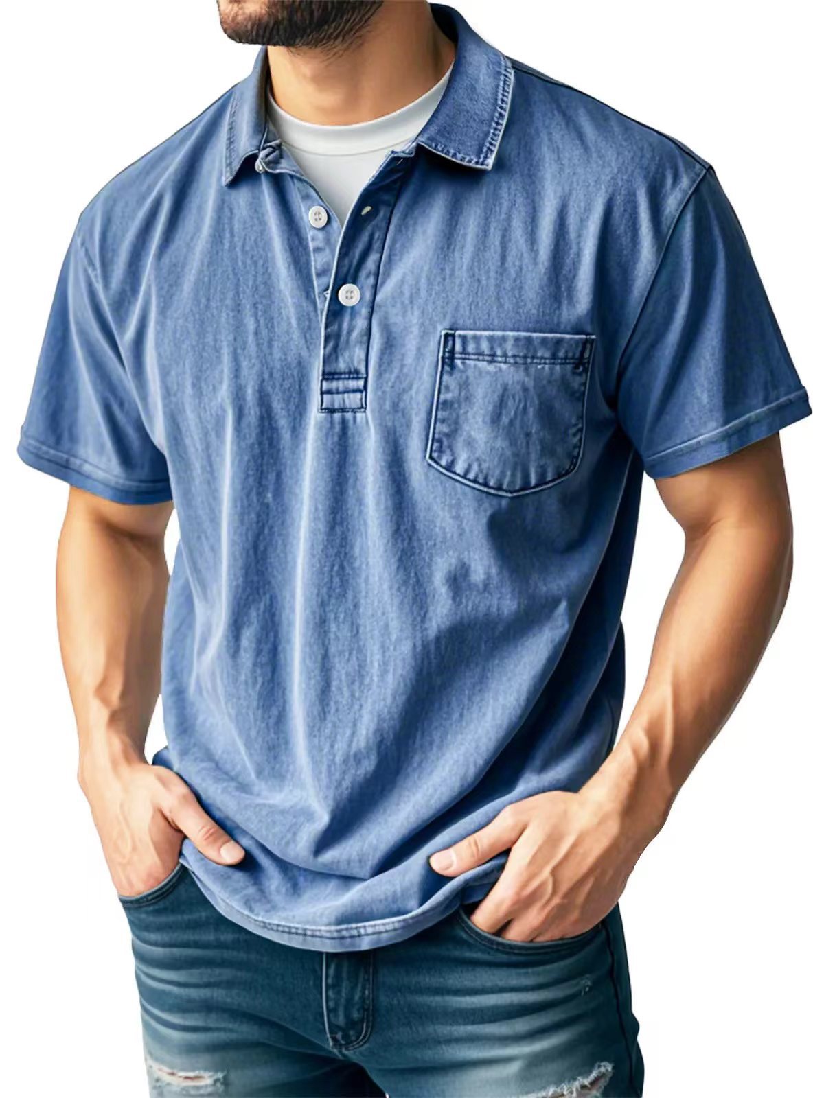 TrendAura Mens Polo Shirt Green Relaxed Fit Short Sleeve Breathable Material Chest Pocket Casual Summer Top