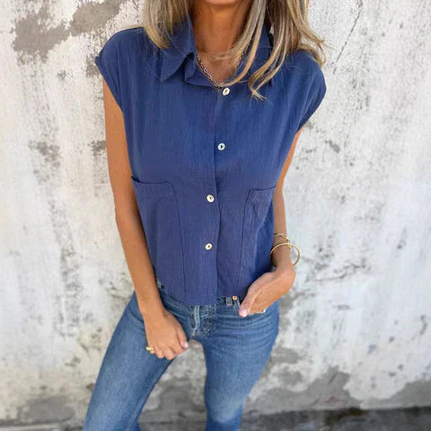 Women’s Utility Top – Sleeveless Button-Up – Relaxed Fit – Breathable Cotton Feel