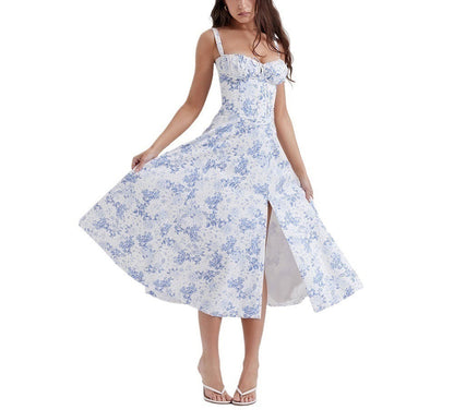 Women's Midi Dress – Sleeveless – Wrap Effect – High Slit – Floral Print – Lightweight