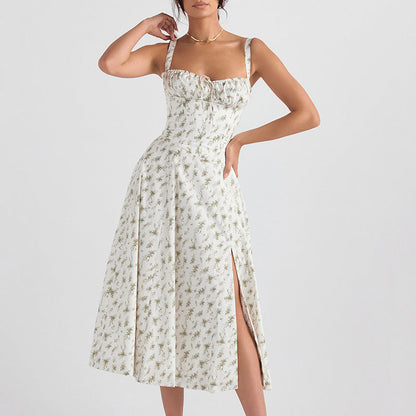 Women's Midi Dress – Sleeveless – Wrap Effect – High Slit – Floral Print – Lightweight