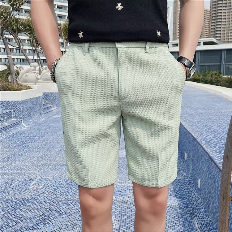 Short suit for men - slim fit - knee length - buttoned waist - belt loops
