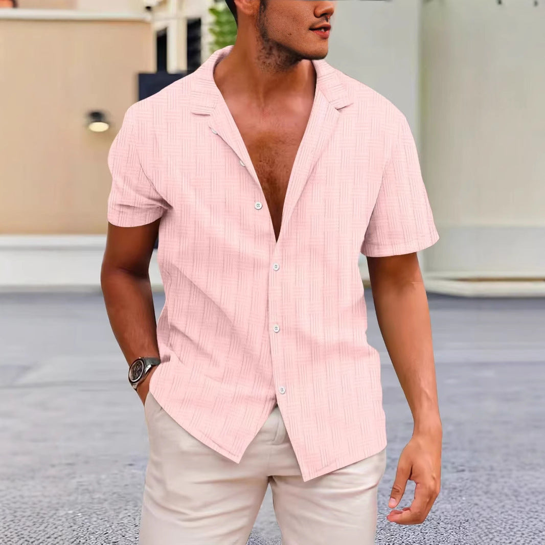TrendAura Men's Short Sleeve Shirt Cotton Linen Blend - Classic Fit - Button Closure