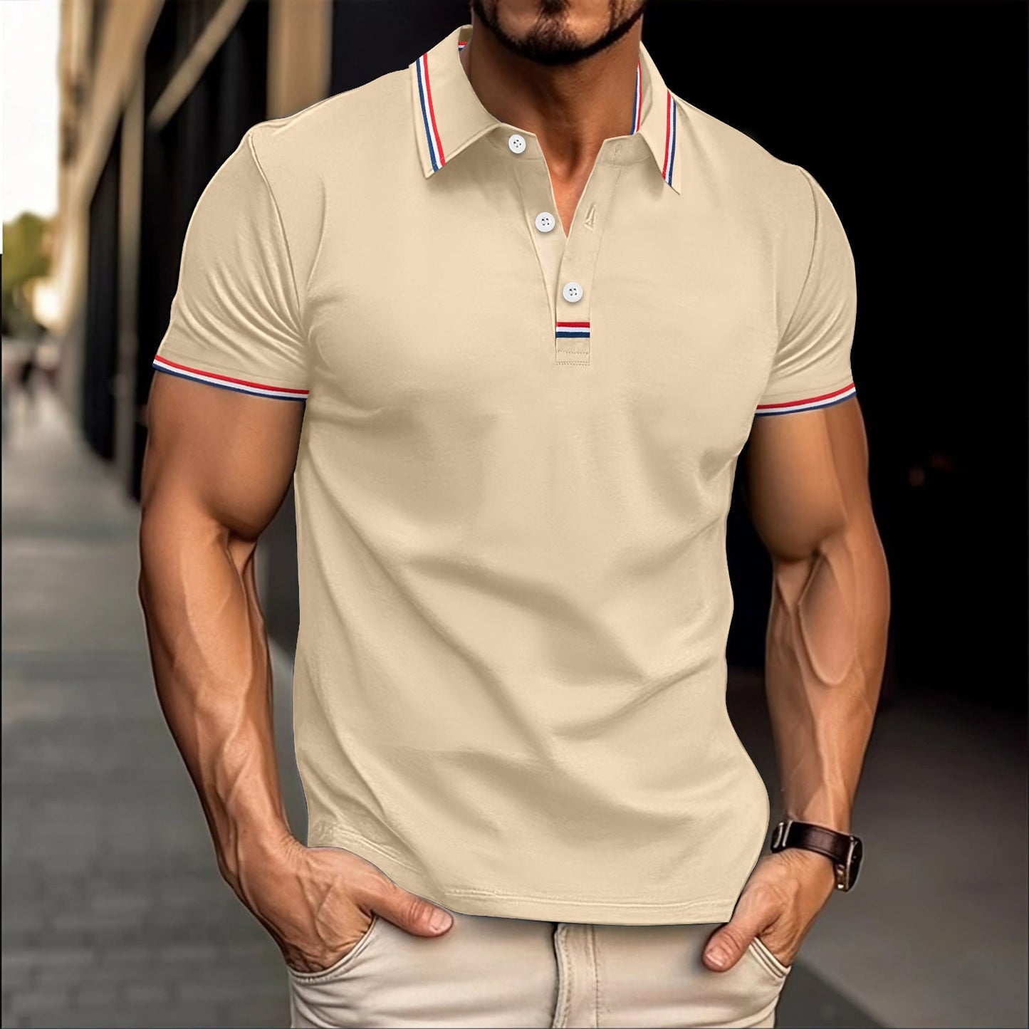 Nordisk-Flair Men's Polo Shirt Slim Fit Cotton Blend Ribbed Collar Button Placket