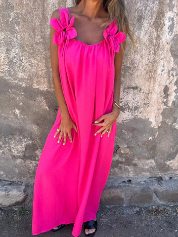 Women’s Maxi Dress – Relaxed Fit – Floral Shoulder Detail