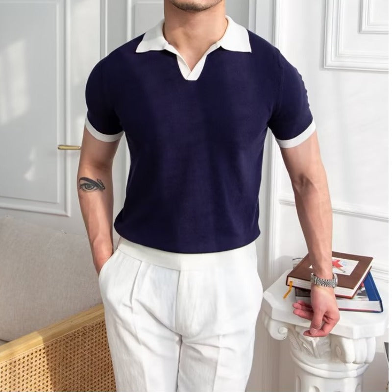 Men's Knitted Cotton Polo Shirt Regular Fit Short Sleeve With Ribbed Edge By TrendAura