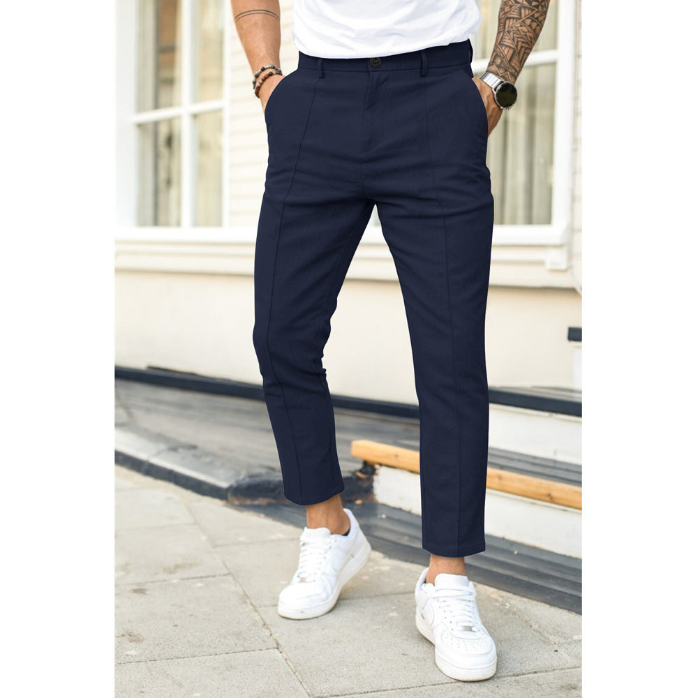 Men's Slim Fit Ankle Length Trousers With Double Pleats And Belt Loops By Nordic Flair