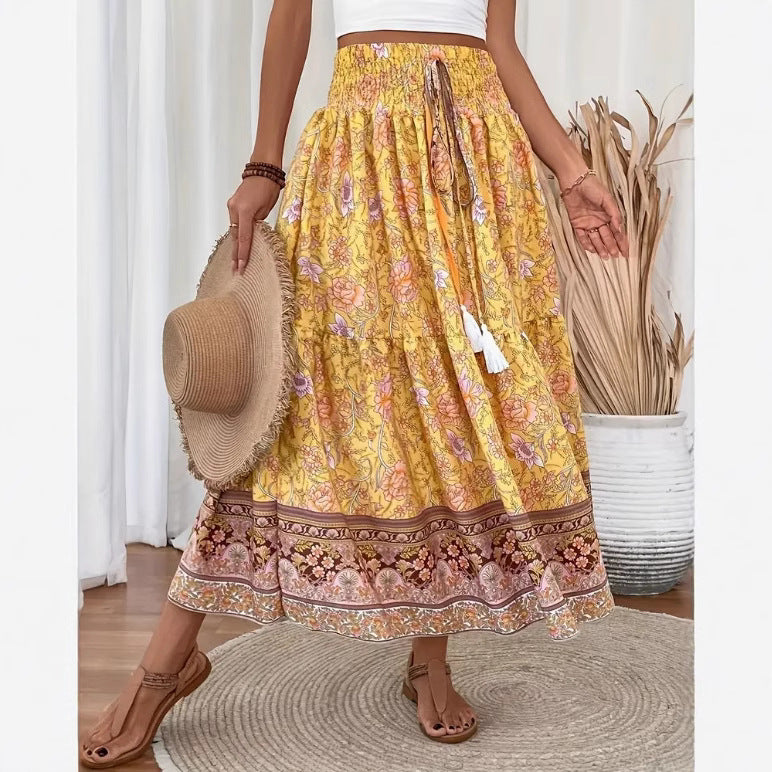 Revie | Long boho skirt in light blended cotton