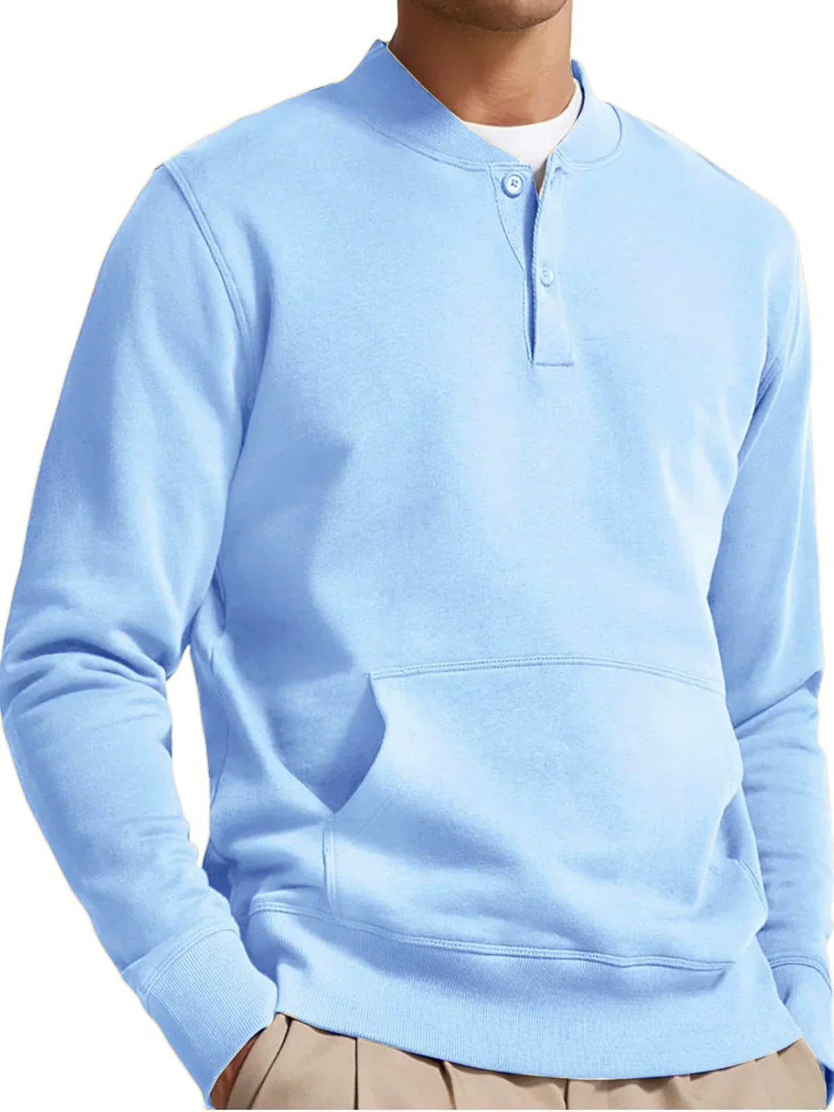 TrendAura Mens Pink Cotton Blend Sweatshirt With Button Neck And Kangaroo Pocket Regular Fit