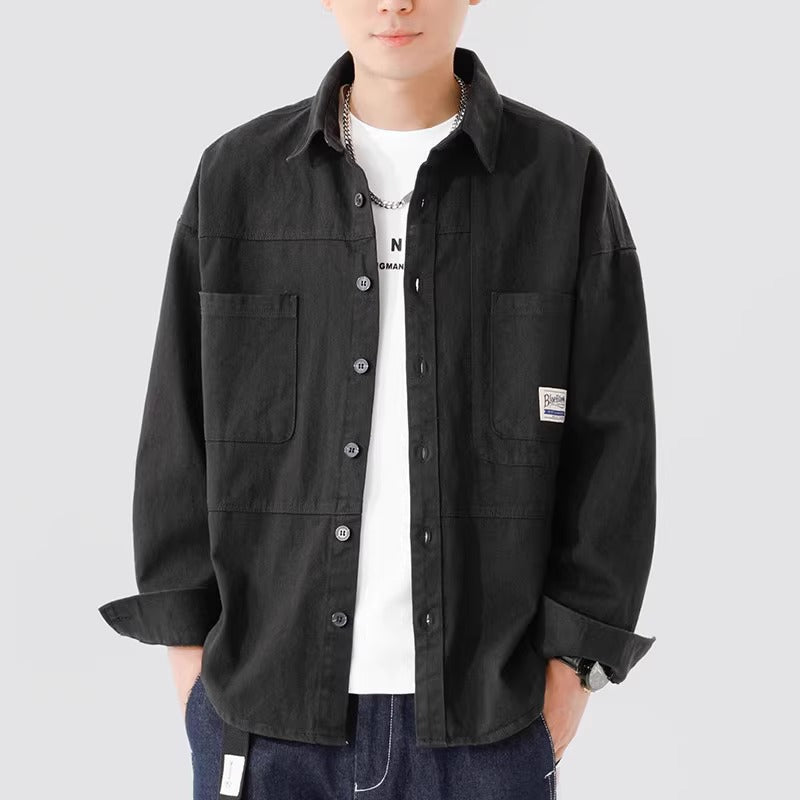 Men's Cotton Overshirt Jacket With Relaxed Fit Button Closure Front Chest Pockets